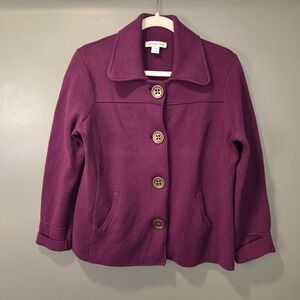 Coldwater Creek Women's 100% Cotton Knit Button Up Sweater Jacket Size M Purple